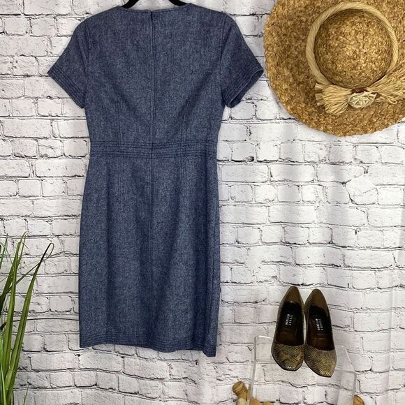 Banana Republic Stitch Detail Short Sleeve Wool Blend Sheath Dress Chambray Size - Picture 2 of 16